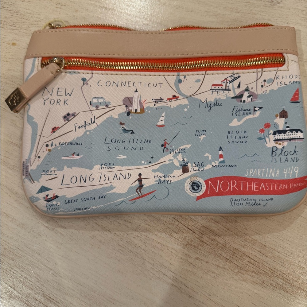 Spartina 449 Coastal Map Wristlet - Blue and Tan - no wristlet strap